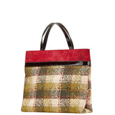 バーバリー チェック ハンドバッグ グリーン レッド ブラック ウール エナメル スエード レディース BURBERRY 【中古】